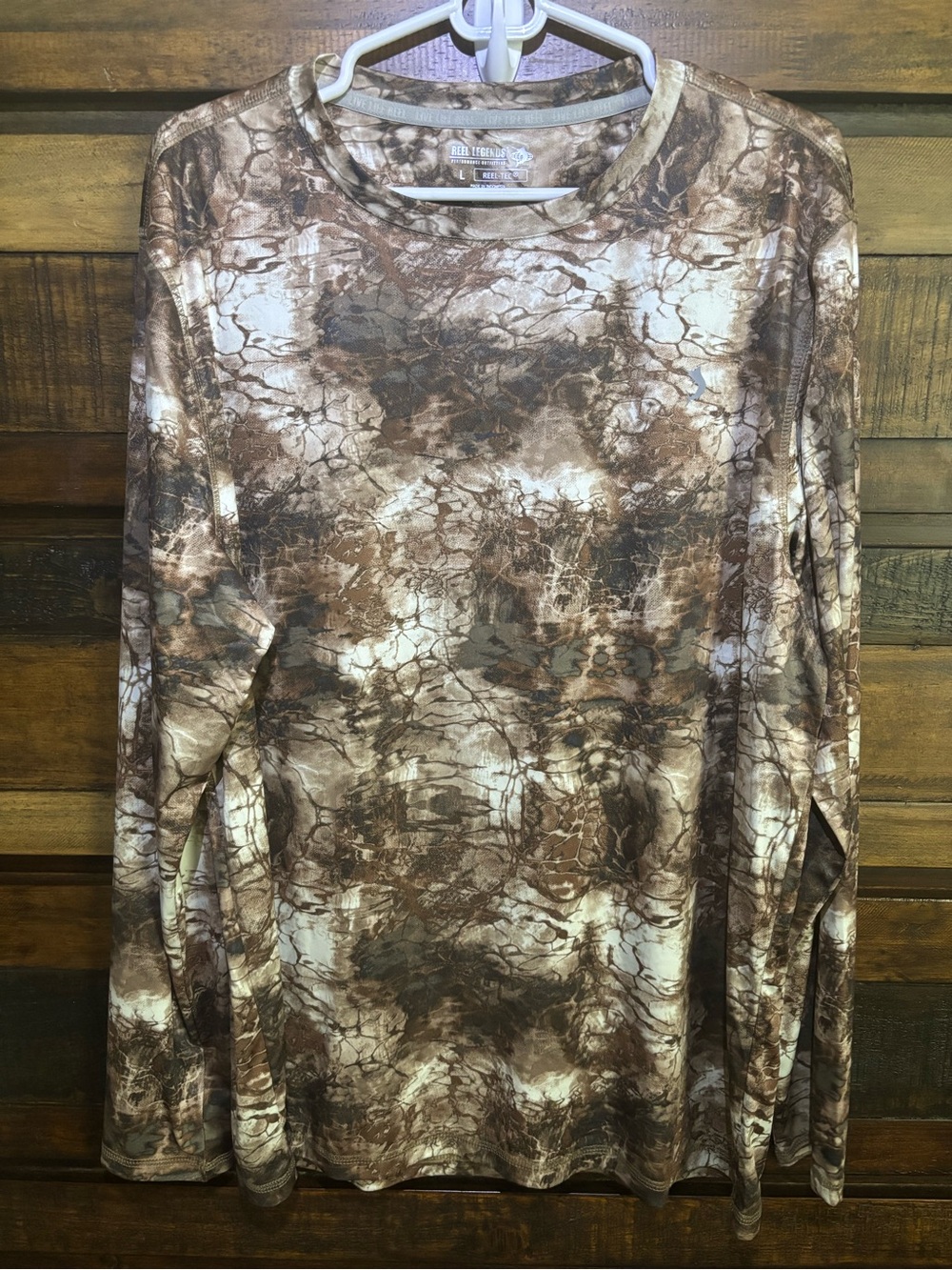 NWT Reel Legends Brown and Cream Marble Crewneck UPF 40 Long Sleeve
